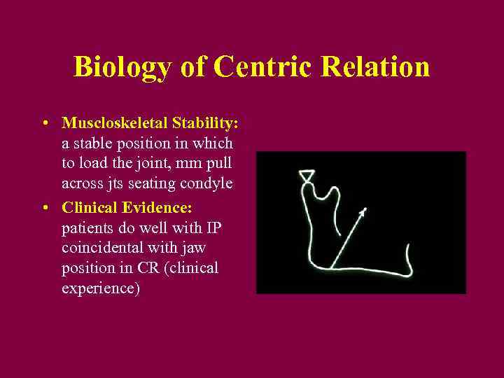 Biology of Centric Relation • Muscloskeletal Stability: a stable position in which to load