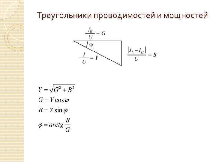 Треугольники проводимостей и мощностей 