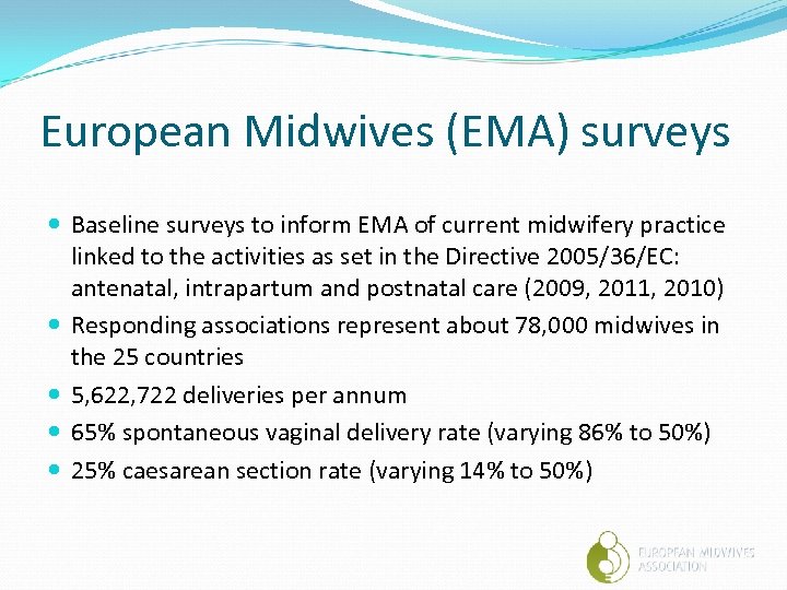 European Midwives (EMA) surveys Baseline surveys to inform EMA of current midwifery practice linked