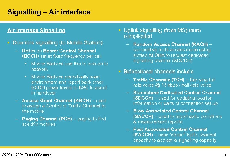 Signalling – Air interface Air Interface Signalling • Downlink signalling (to Mobile Station) –