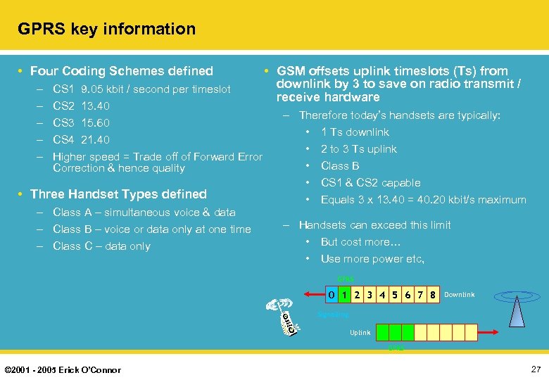 GPRS key information • Four Coding Schemes defined – – – CS 1 CS