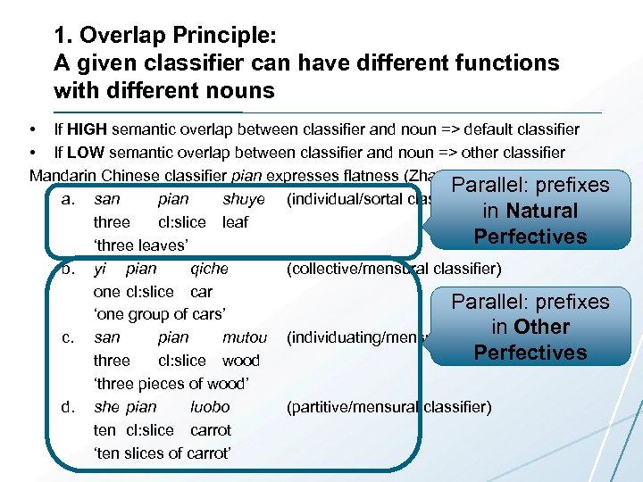 1. Overlap Principle: A given classifier can have different functions with different nouns •