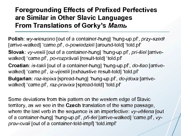 Foregrounding Effects of Prefixed Perfectives are Similar in Other Slavic Languages From Translations of