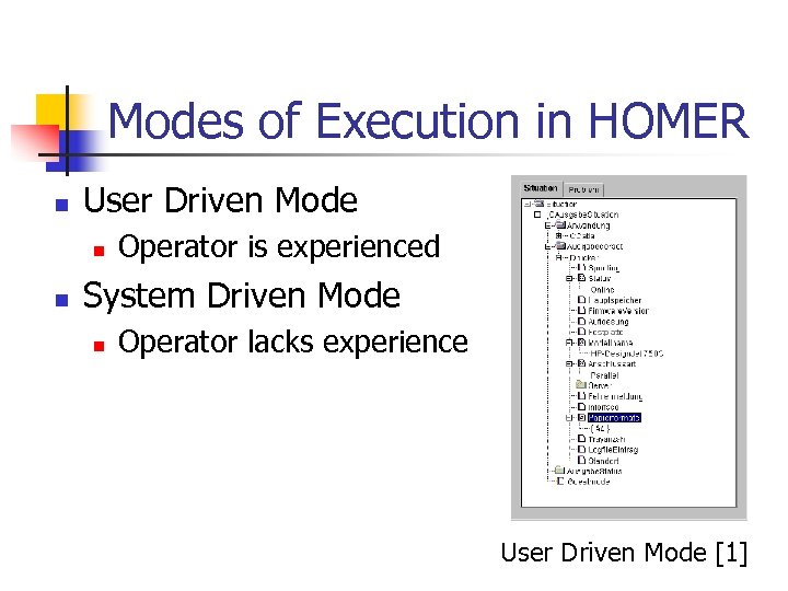 Modes of Execution in HOMER n User Driven Mode n n Operator is experienced