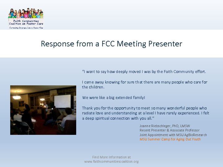 Response from a FCC Meeting Presenter “I want to say how deeply moved I