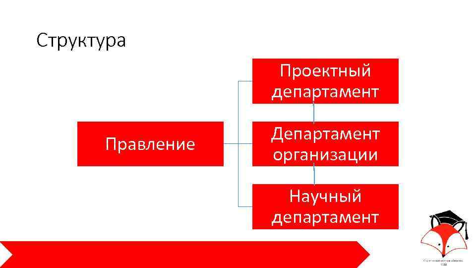 Структура Проектный департамент Правление Департамент организации Научный департамент 