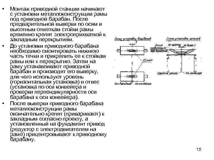  • • • Монтаж приводной станции начинают с установки металлоконструкции рамы под приводной