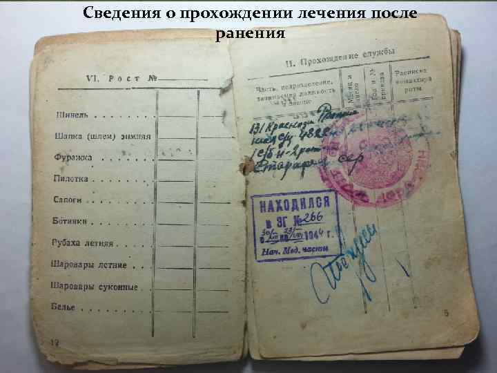 Сведения о прохождении лечения после ранения 