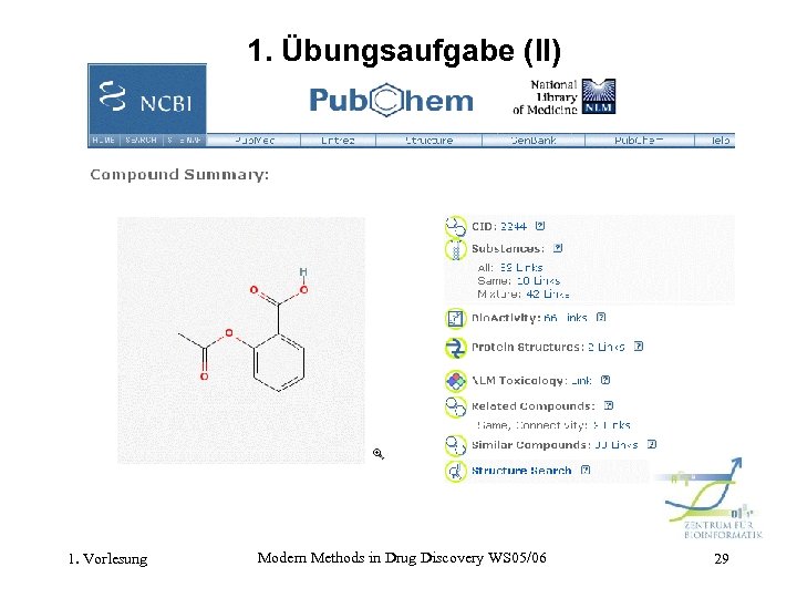 1. Übungsaufgabe (II) 1. Vorlesung Modern Methods in Drug Discovery WS 05/06 29 