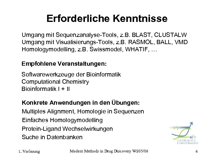 Erforderliche Kenntnisse Umgang mit Sequenzanalyse-Tools, z. B. BLAST, CLUSTALW Umgang mit Visualisierungs-Tools, z. B.