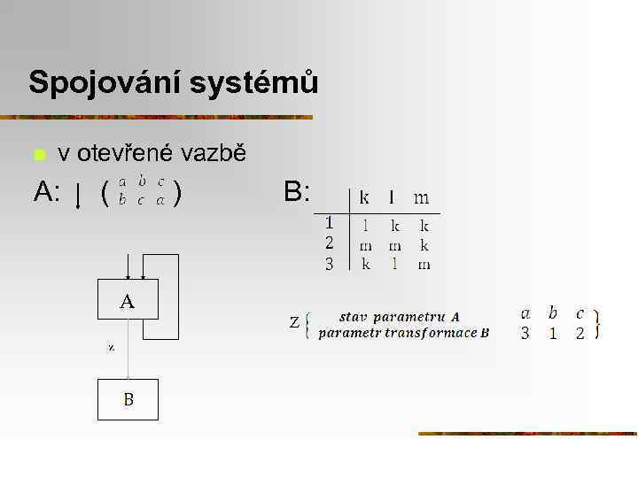 Spojování systémů n v otevřené vazbě A: ( ) B: A Z 