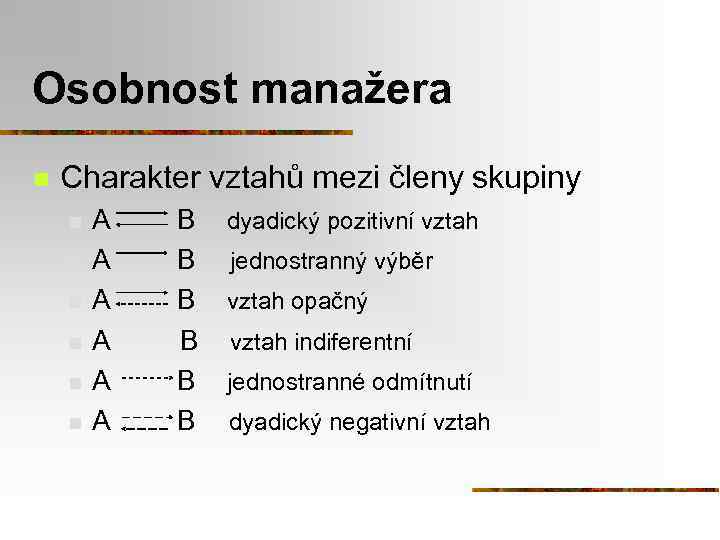 Osobnost manažera n Charakter vztahů mezi členy skupiny n n n A A A