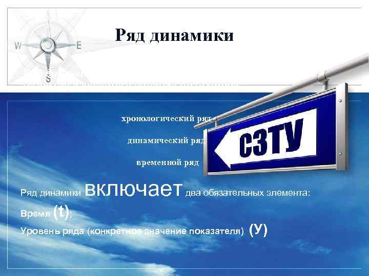 Ряд динамики — статистические данные, отображающие развитие изучаемого явления во времени хронологический ряд динамический