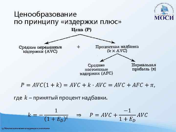 Ценообразование по принципу «издержки плюс» 13. Монополистическая конкуренция и олигополия 