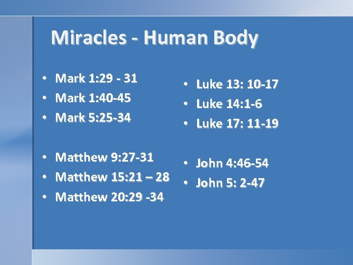 Miracles - Human Body • • • Mark 1: 29 - 31 Mark 1: