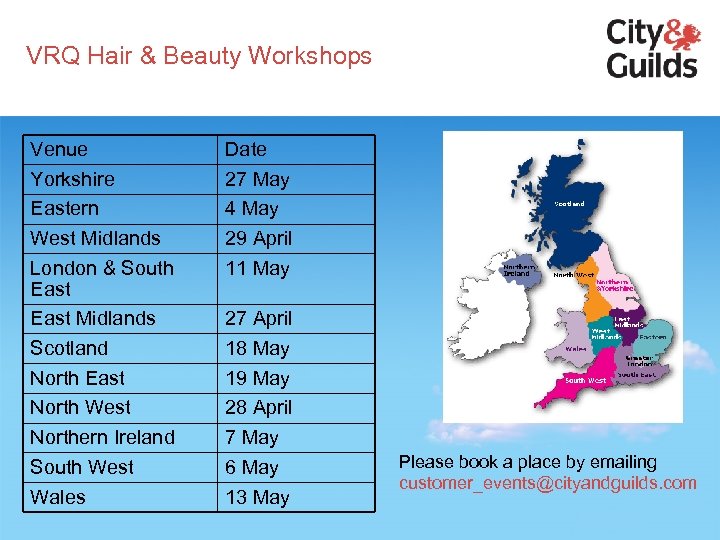VRQ Hair & Beauty Workshops Venue Yorkshire Eastern West Midlands London & South East