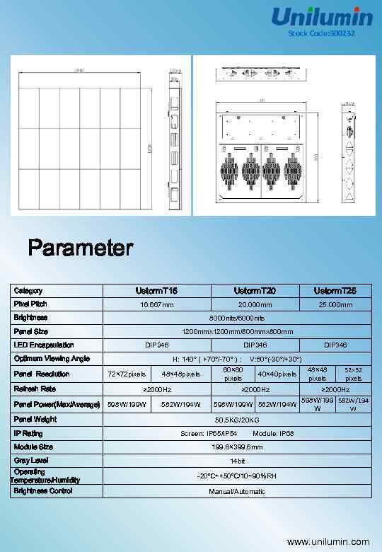 Stock Code: 300232 Parameter Category Pixel Pitch Ustorm. T 16 Ustorm. T 20 Ustorm.