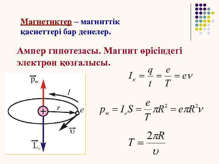 Магнетиктер – магниттік қасиеттері бар денелер. Ампер гипотезасы. Магнит өрісіндегі электрон қозғалысы. 