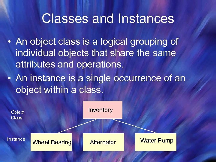 Classes and Instances • An object class is a logical grouping of individual objects