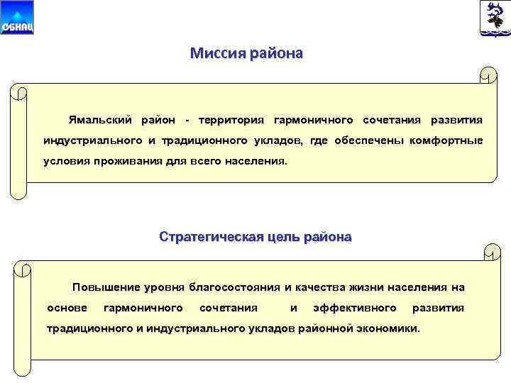 Миссия района Ямальский район - территория гармоничного сочетания развития индустриального и традиционного укладов, где