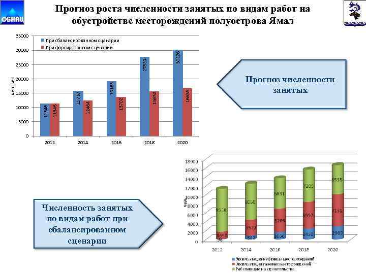 Прогноз роста численности занятых по видам работ на обустройстве месторождений полуострова Ямал 25000 16655