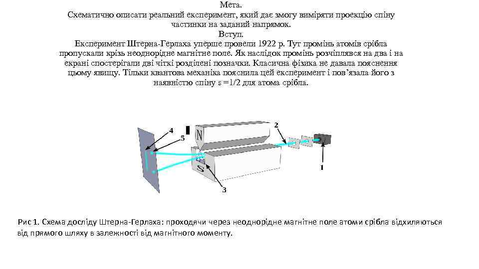 Мета. Схематично описати реальний експеримент, який дає змогу виміряти проекцію спіну частинки на заданий