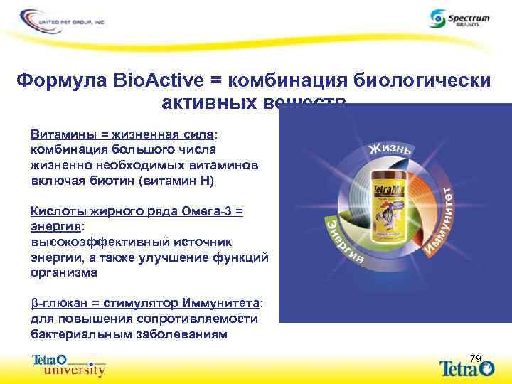 Формула Bio. Active = комбинация биологически активных веществ Витамины = жизненная сила: комбинация большого