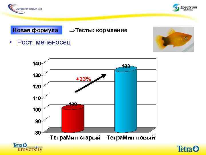 Новая формула ÞТесты: кормление • Рост: меченосец +33% Тетра. Мин старый Тетра. Мин новый