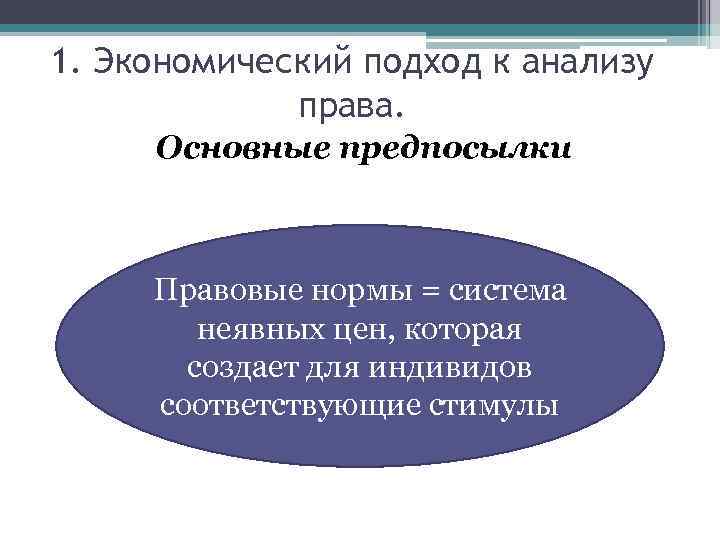 1. Экономический подход к анализу права. Основные предпосылки Правовые нормы = система неявных цен,