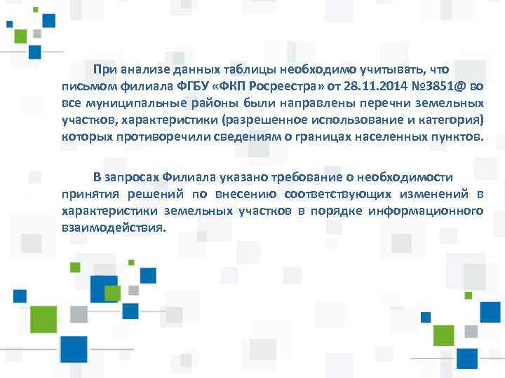 При анализе данных таблицы необходимо учитывать, что письмом филиала ФГБУ «ФКП Росреестра» от 28.
