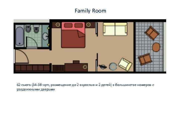 Family Room 62 сьюта (34 -38 sqm, размещение до 2 взрослых и 2 детей)