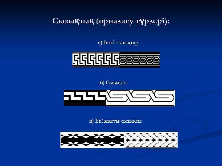 Сызықтық (орналасу түрлері): а) Ішкі сызықтар б) Сызықта в) Екі жақты сызықты 