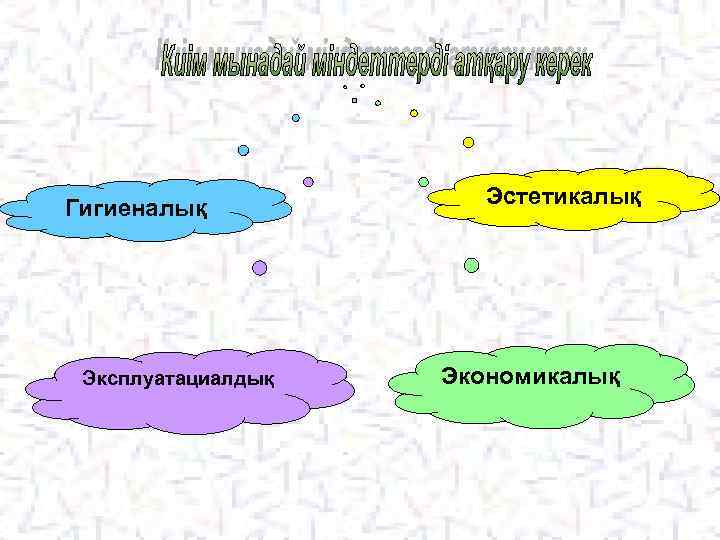 Гигиеналық Эксплуатациалдық Эстетикалық Экономикалық 