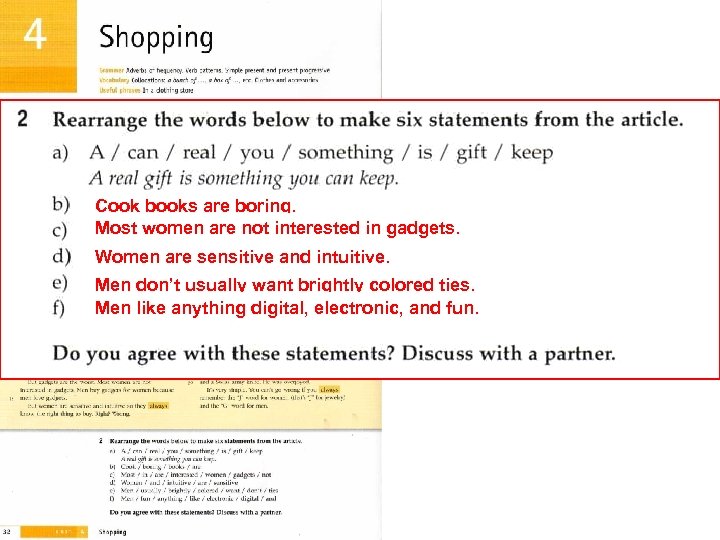 Cook books are boring. Most women are not interested in gadgets. Women are sensitive