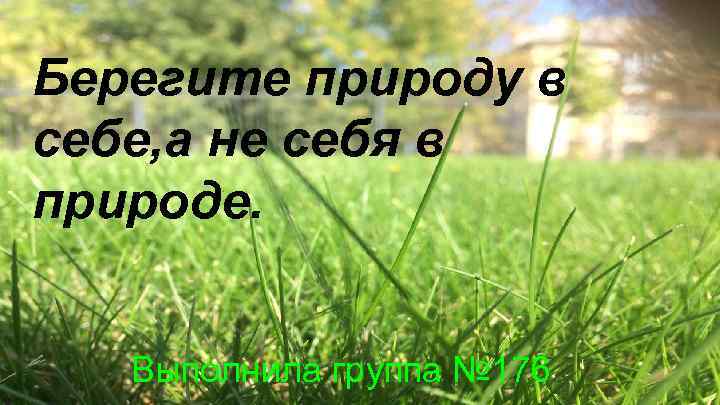 Берегите природу в себе, а не себя в природе. Выполнила группа № 176 