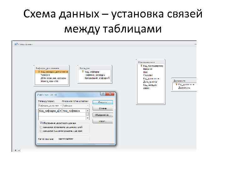 Схема данных – установка связей между таблицами 