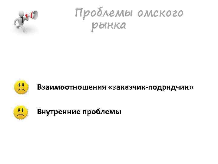 Проблемы омского рынка Взаимоотношения «заказчик-подрядчик» Внутренние проблемы 