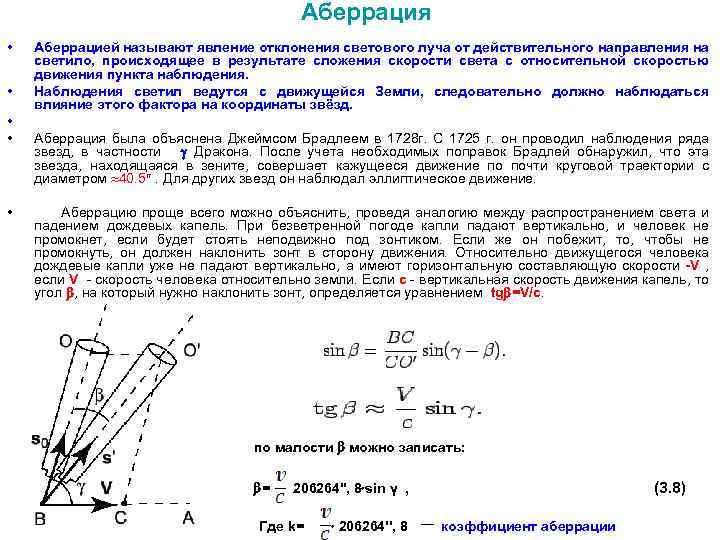 Аберрация • • • Аберрацией называют явление отклонения светового луча от действительного направления на