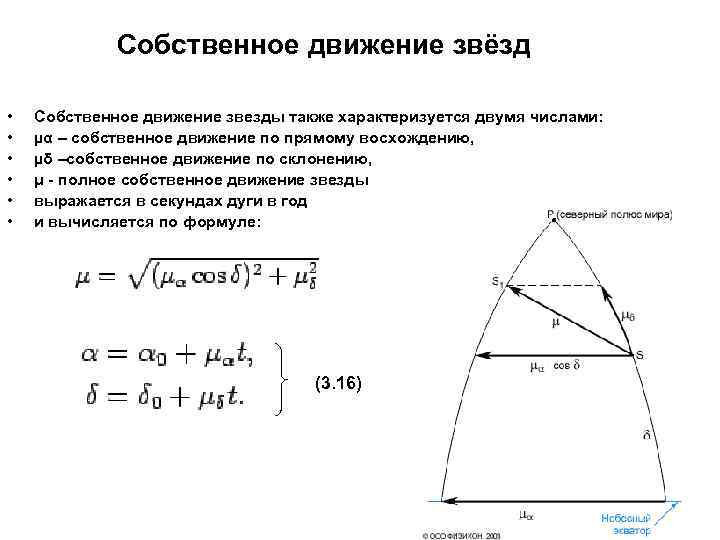 Собственное движение звёзд • • • Собственное движение звезды также характеризуется двумя числами: µα