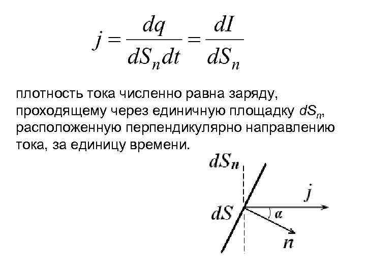 плотность тока численно равна заряду, проходящему через единичную площадку d. Sn, расположенную перпендикулярно направлению