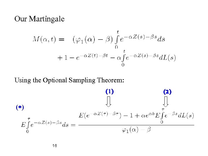 Our Martingale Using the Optional Sampling Theorem: (1) ( ) 16 (2) 