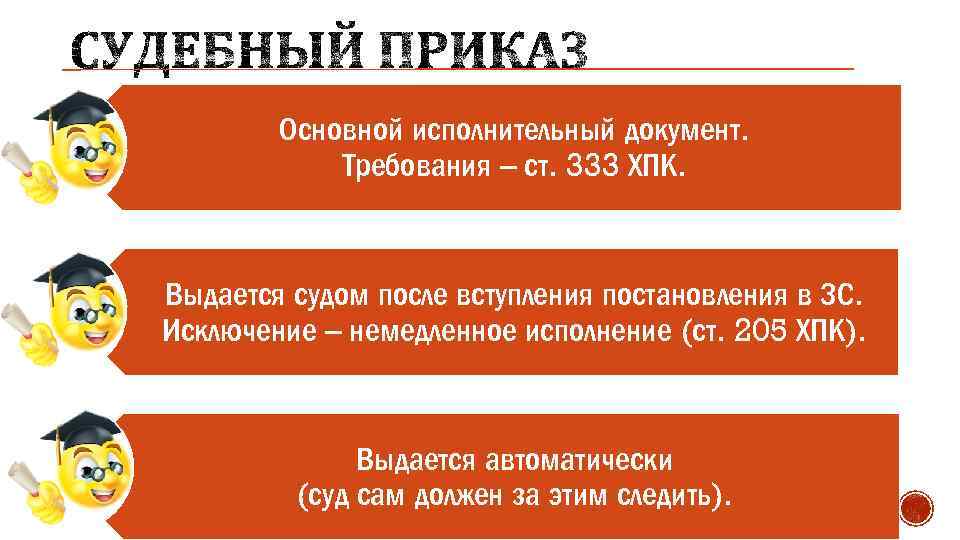 Основной исполнительный документ. Требования – ст. 333 ХПК. Выдается судом после вступления постановления в