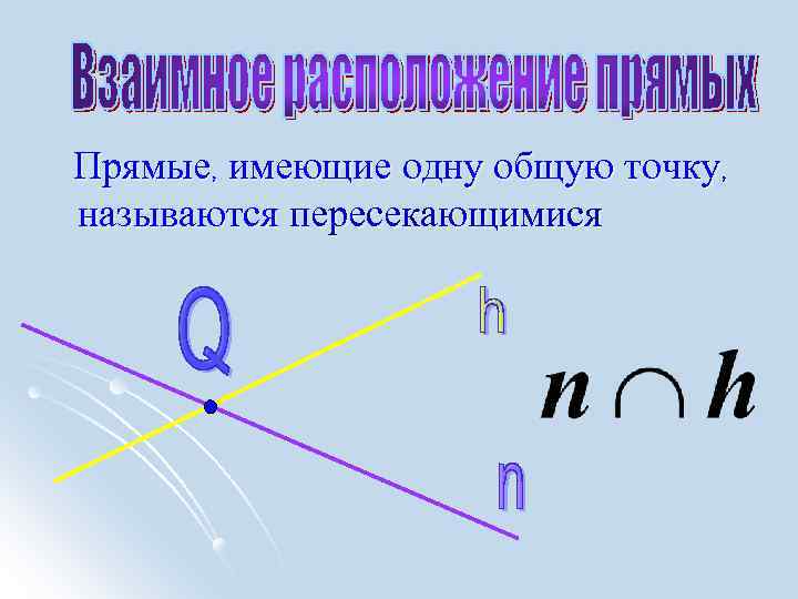 Прямые, имеющие одну общую точку, называются пересекающимися 