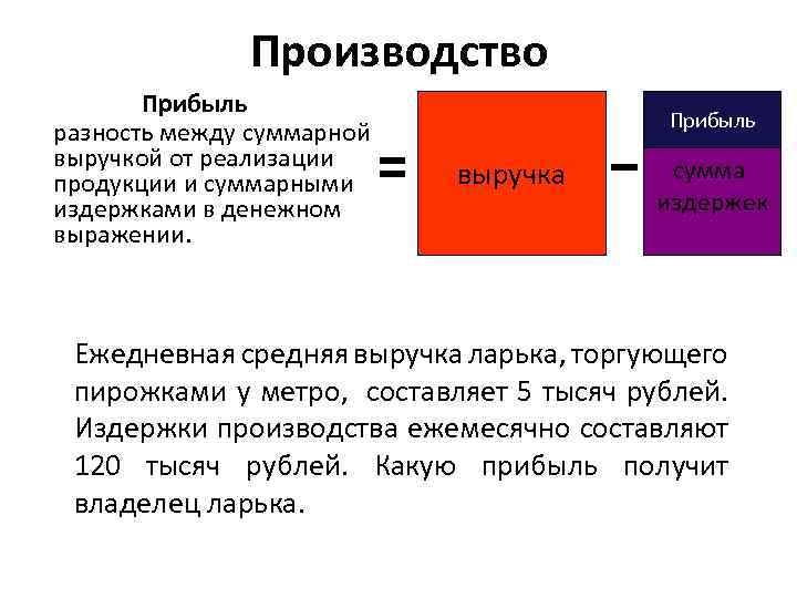 Производство экономических благ. Разность между идершкой и выручкой. Прибыль это разность между выручкой от реализации и. Прибыль от производства. Сумма издержек производства товара и средней прибыли это.