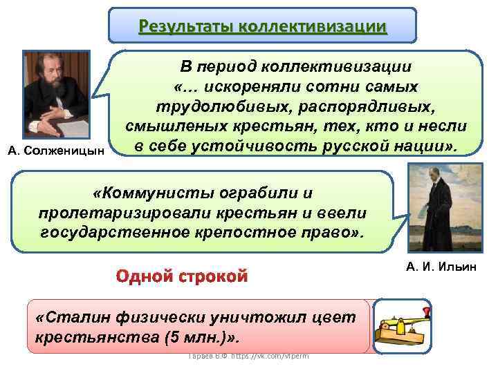Результаты коллективизации А. Солженицын В период коллективизации «… искореняли сотни самых трудолюбивых, распорядливых, смышленых