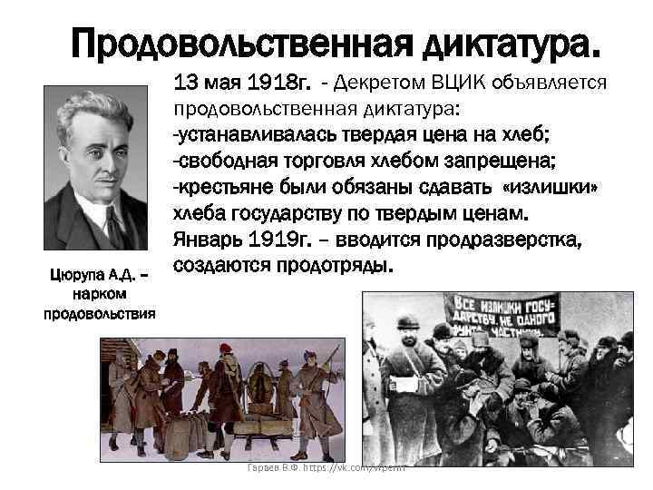 Продовольственная диктатура. Цюрупа А. Д. – нарком продовольствия 13 мая 1918 г. - Декретом