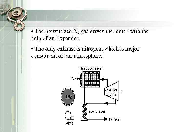  • The pressurized N 2 gas drives the motor with the help of