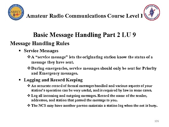 Amateur Radio Communications Course Level I Basic Message Handling Part 2 LU 9 Message