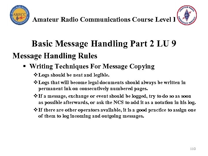 Amateur Radio Communications Course Level I Basic Message Handling Part 2 LU 9 Message