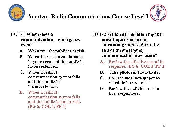 Amateur Radio Communications Course Level I LU 1 -1 When does a communication exist?